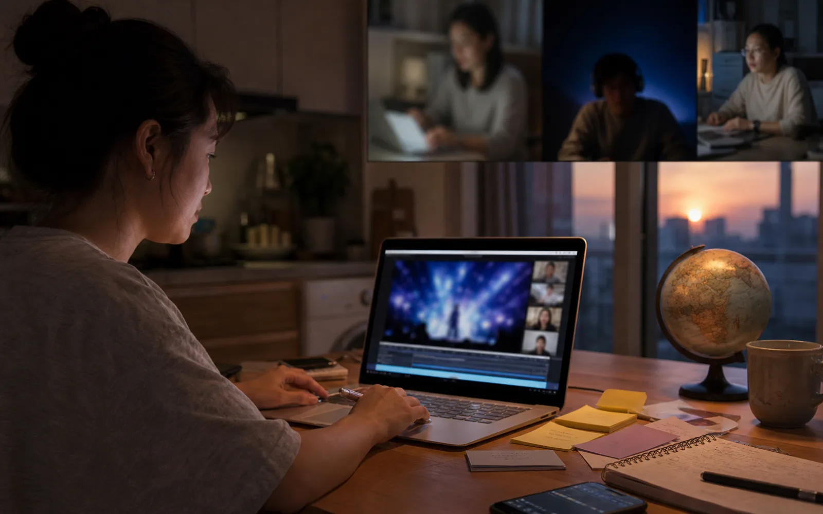 An adult fan translating a generic online performance for collaborators in other time zones
