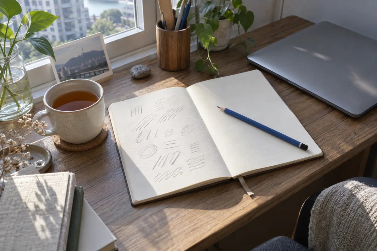 Conceptual illustration of an unbranded notebook and laptop beside a window; not a named classroom.