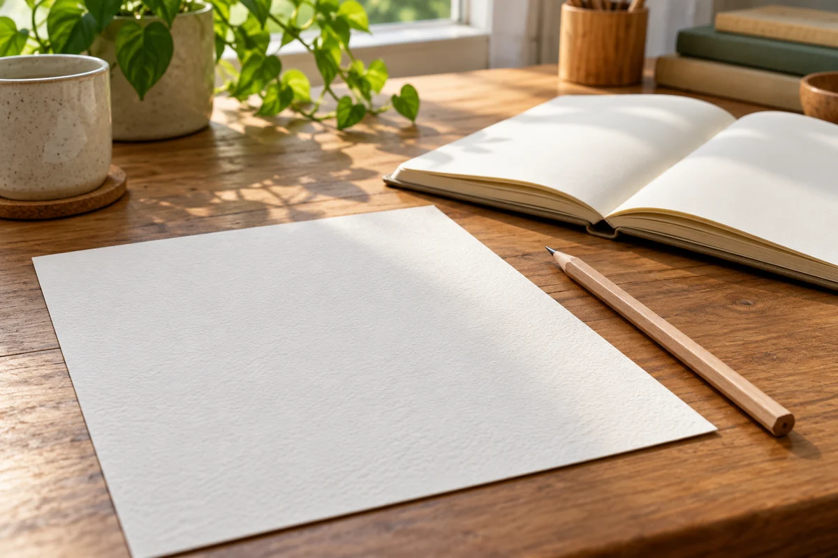 Blank paper and a pencil in an imagined study setting