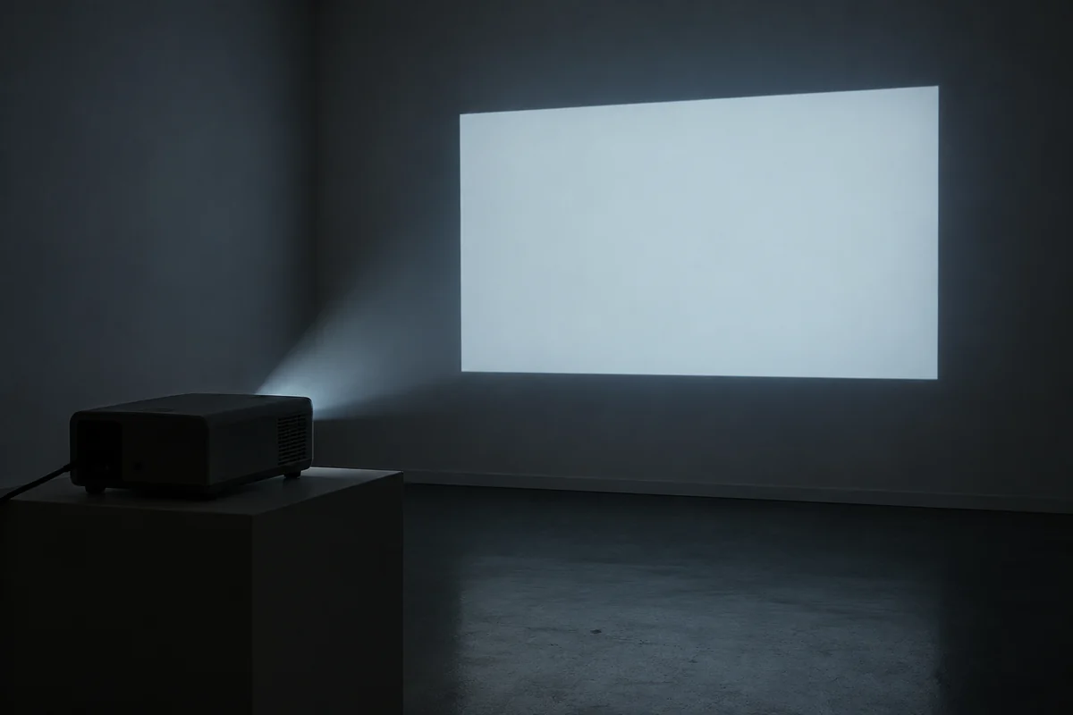 A fictional projector casting a blank rectangle on a wall