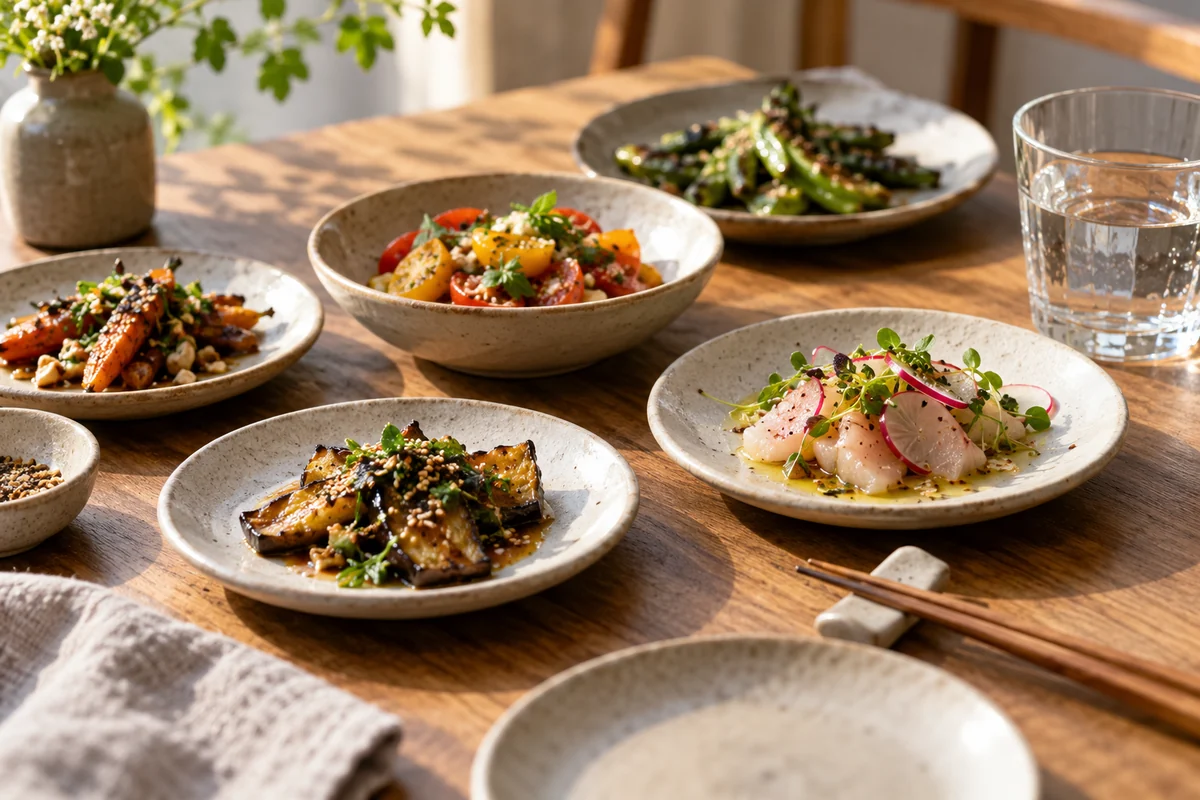 An imagined tasting table with small plates