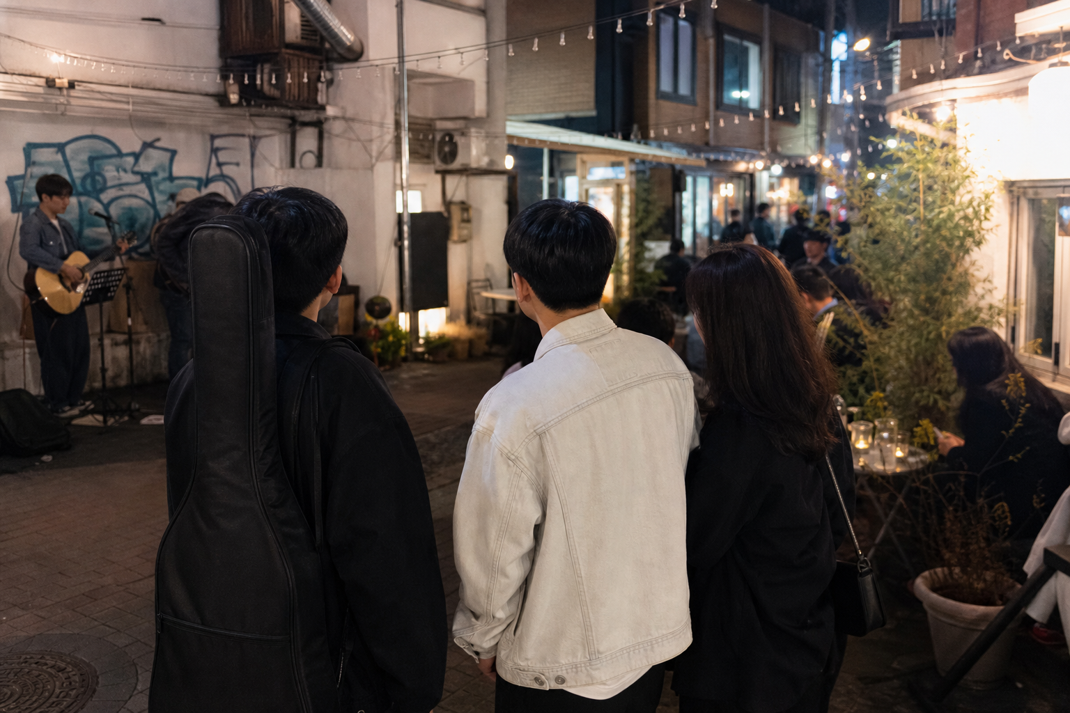 A natural AI-generated SEOULIAN editorial photograph illustrating Hongdae (area)