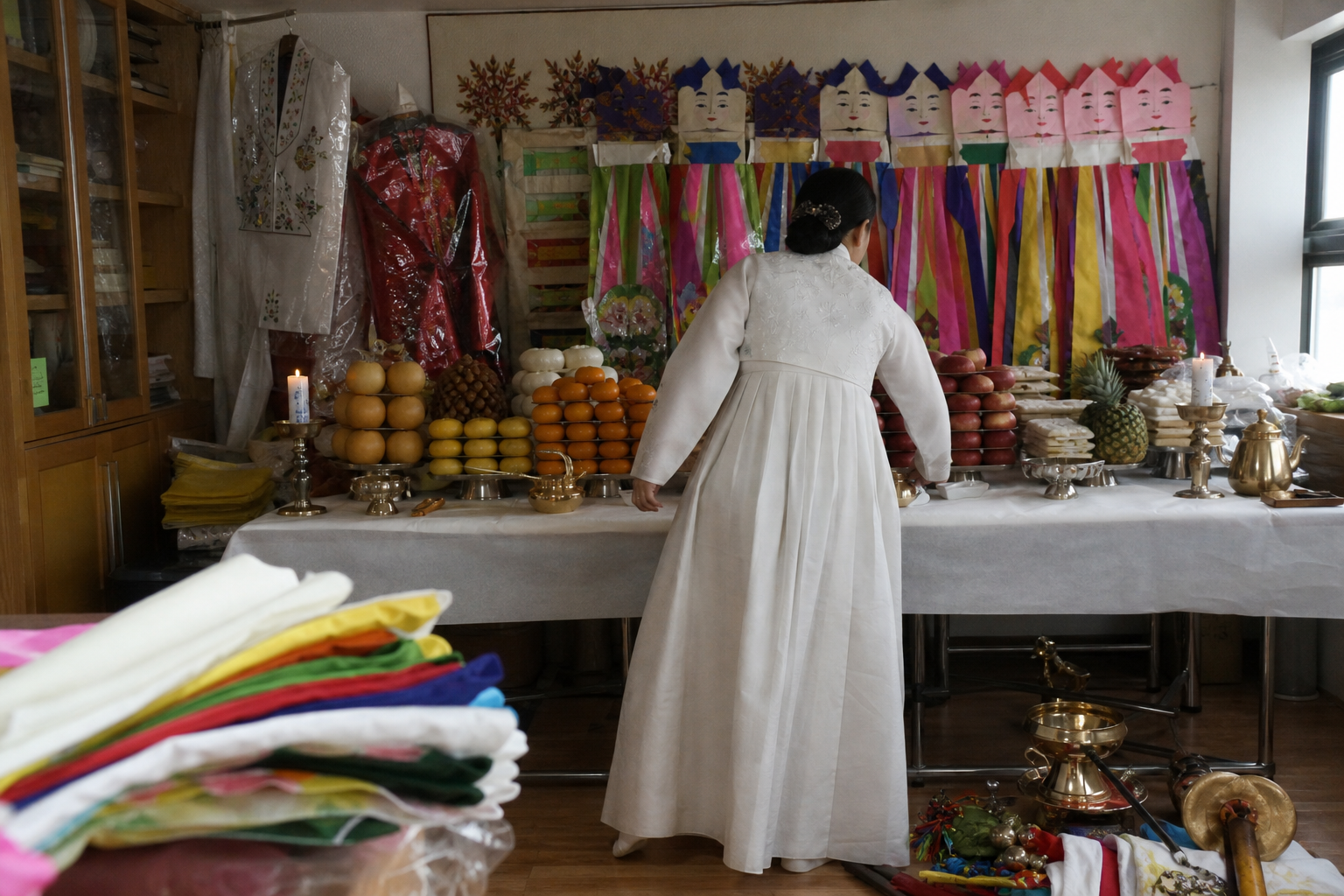 A natural AI-generated SEOULIAN editorial photograph illustrating Korean shamanism