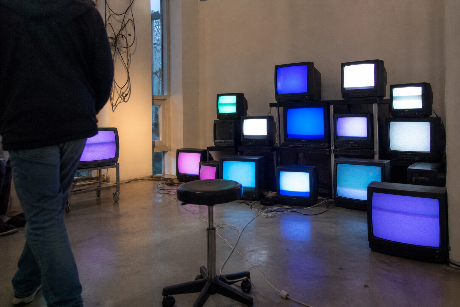 A natural AI-generated SEOULIAN editorial photograph illustrating Nam June Paik