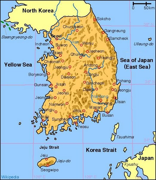 A Wikimedia Commons image illustrating Geography of South Korea